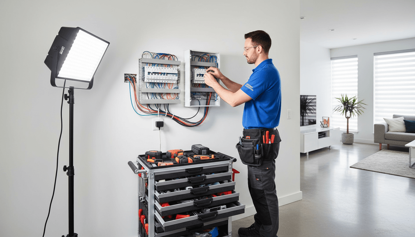 Electrician working with wiring in a residential home