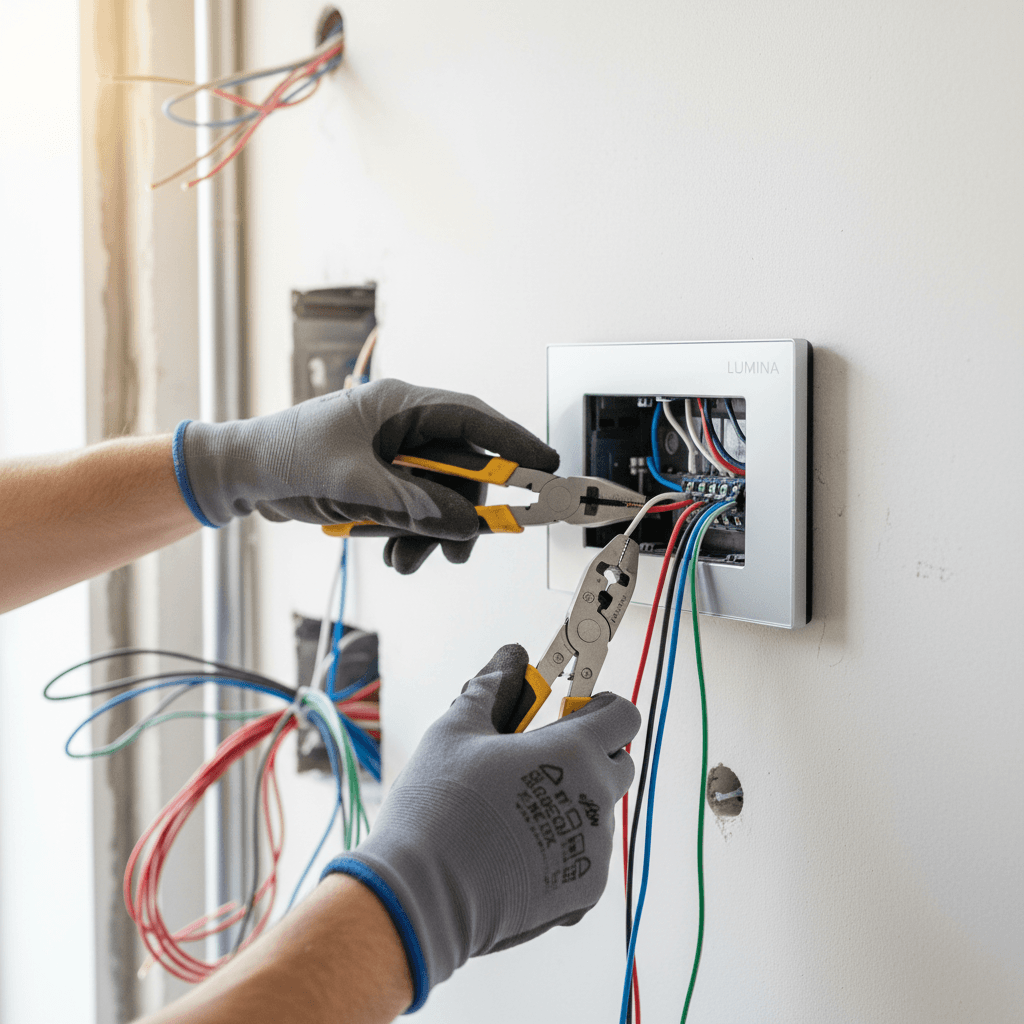 Electrician working on an electrical panel in a modern home